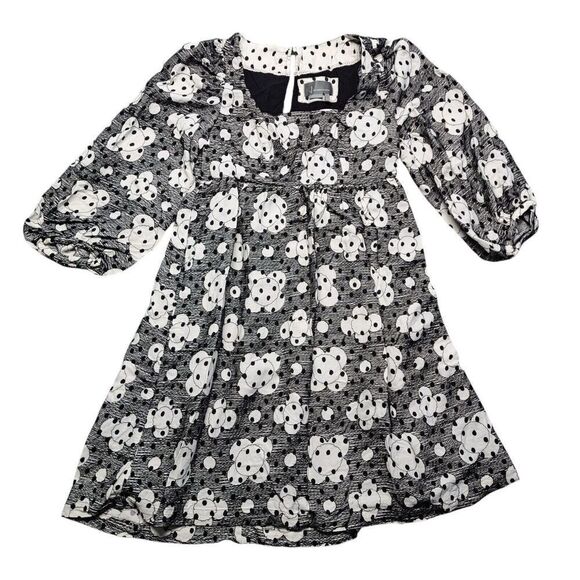 Anthropologie Dress Womens 4 Babydoll Tunic Black White Flowers - Picture 1 of 16